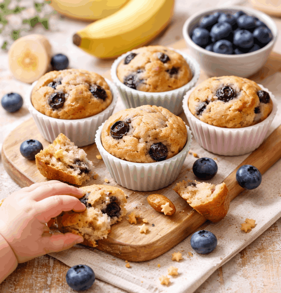 BLW Muffins mit Banane & Blaubeeren