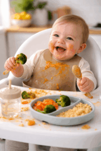 Warum dein Baby mehr spielt als isst – völlig normal Beikost Chaos am Tisch