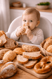 Kleines Baby mit Brot