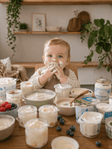 Darf mein Baby Joghurt essen? (Das solltest du unbedingt wissen) Baby mit Joghurt