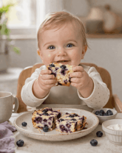 Baby mit Blaubeeren Cheesecake 