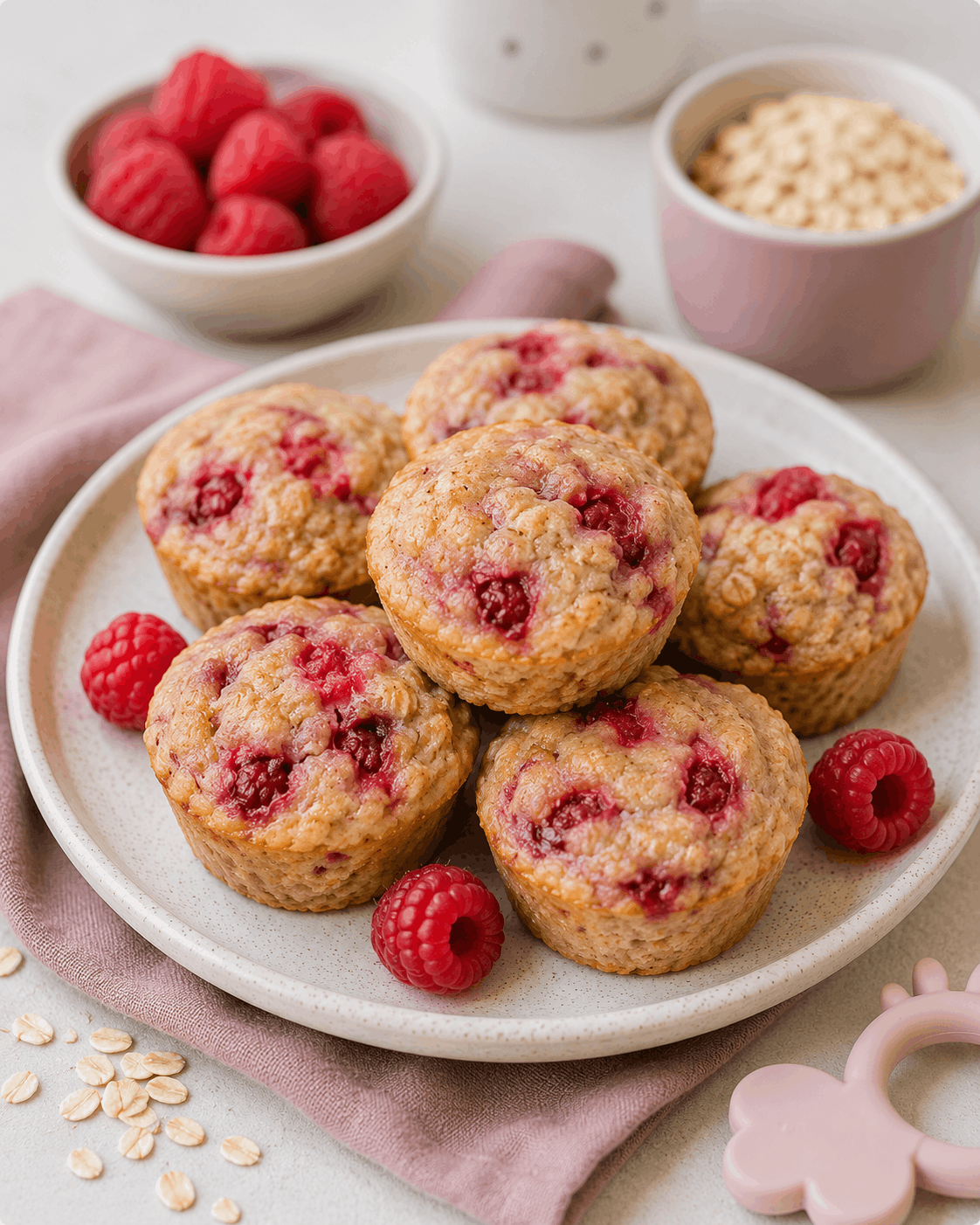 Himbeer-Haferflocken-Muffins für Babys – weich, fruchtig & perfekt für kleine Hände Himbeer-Haferflocken-Muffins für Babys (weich & ohne Zucker)